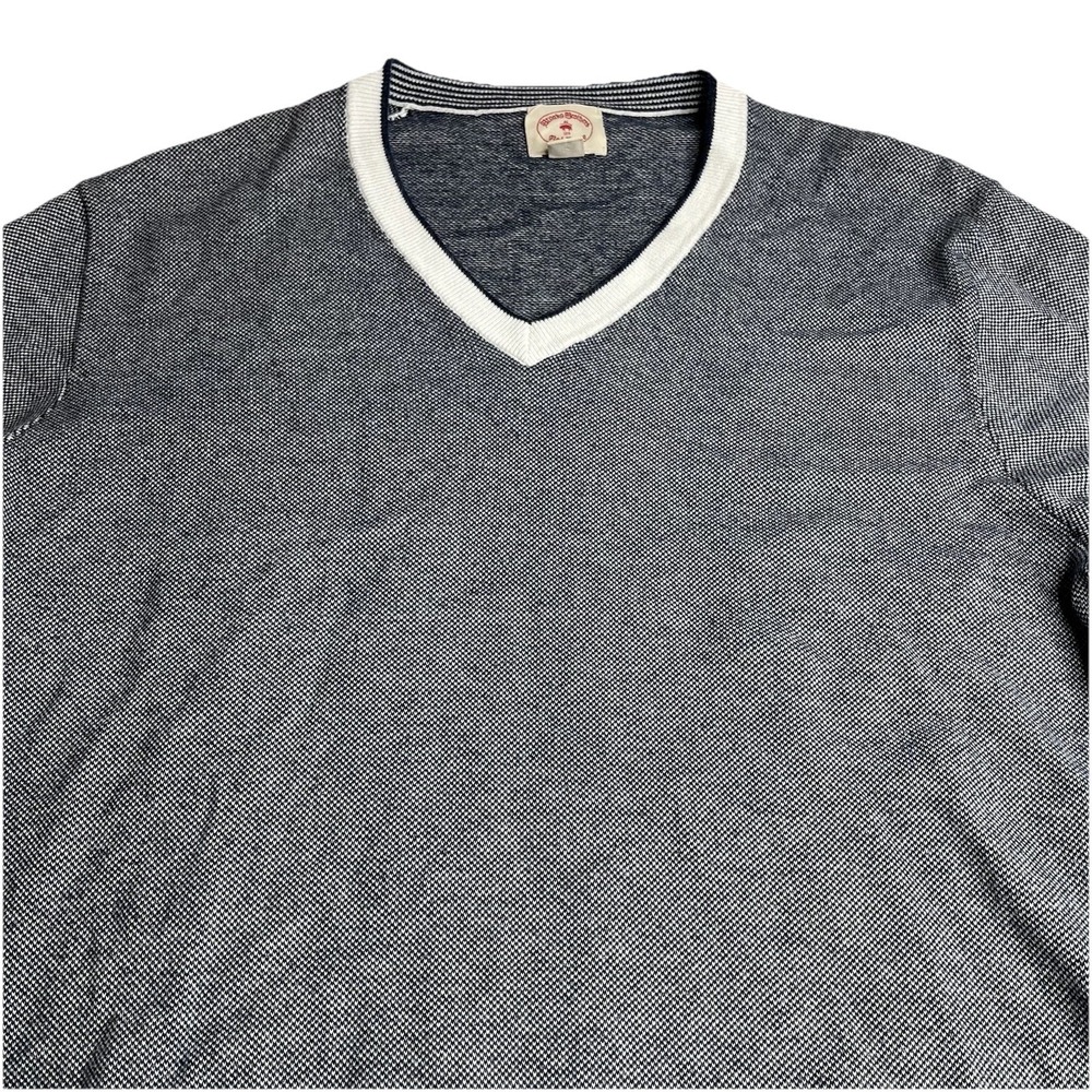 Brooks Brothers V-Neck Pullover Mens XL Navy & White 100% Cotton Sweater Y2K